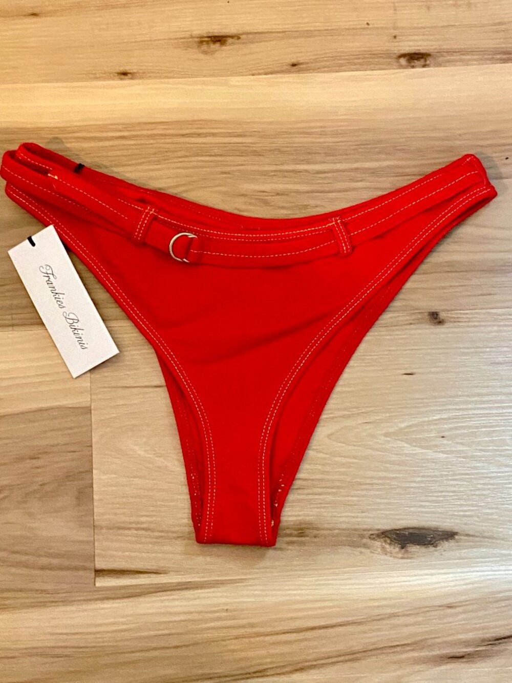 NEW! Frankies Bikinis Ranger Red Denim Bottom Medium Belt Buckle NWT